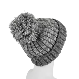 Bonnet Tricot Chiné Laine Pompon-B