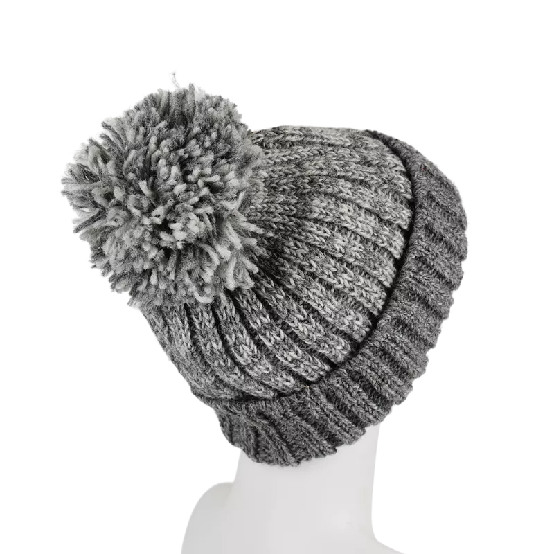 Bonnet Tricot Chiné Laine Pompon-B