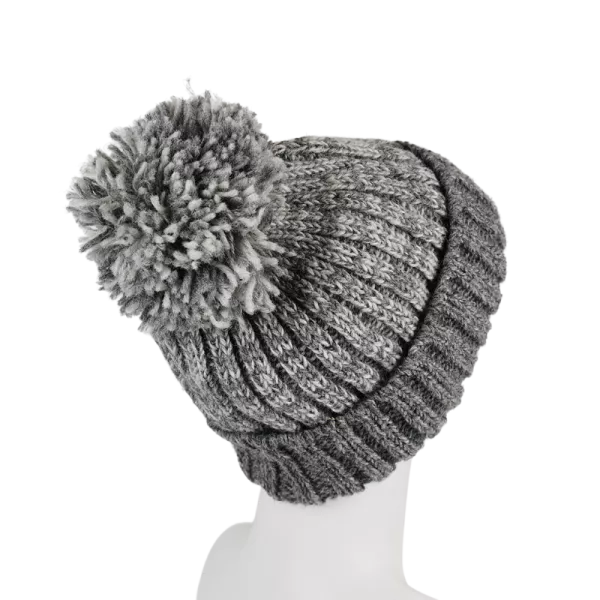 Bonnet Tricot Chiné Laine Pompon-B