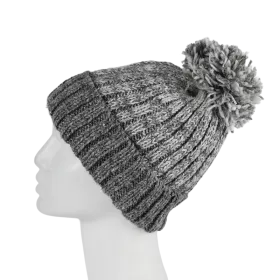 Bonnet Tricot Chiné Laine Pompon-B