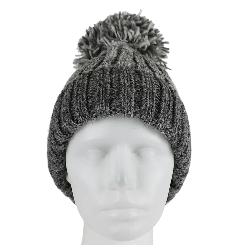 Bonnet Tricot Chiné Laine Pompon-B