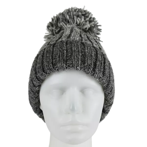 Bonnet Tricot Chiné Laine Pompon-B