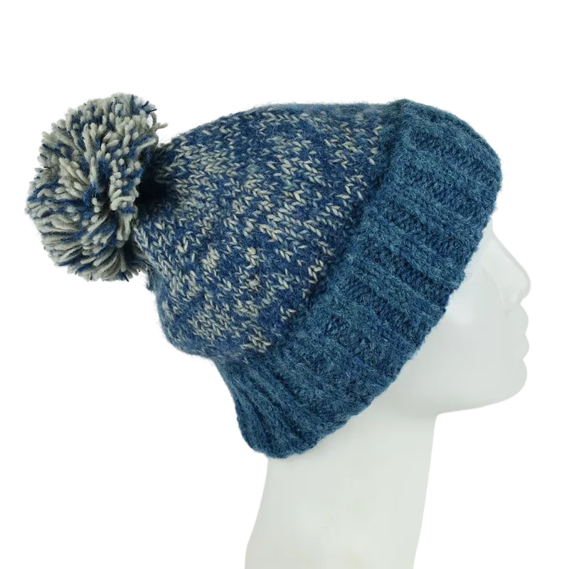 Bonnet Chiné Tricot Laine Pompon-E