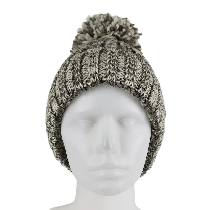 Bonnet Chiné en Tricot Laine et Pompon-G