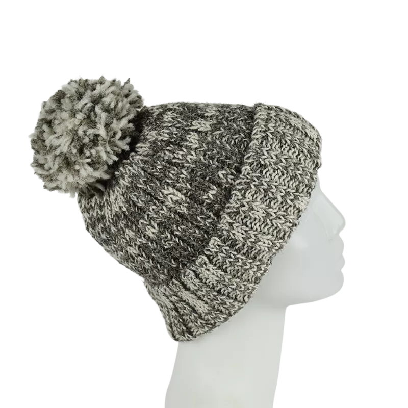 Bonnet Chiné en Tricot Laine et Pompon-G