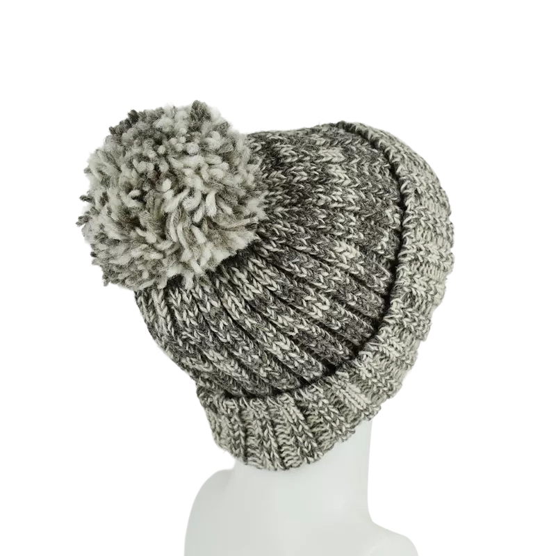 Bonnet Chiné en Tricot Laine et Pompon-G