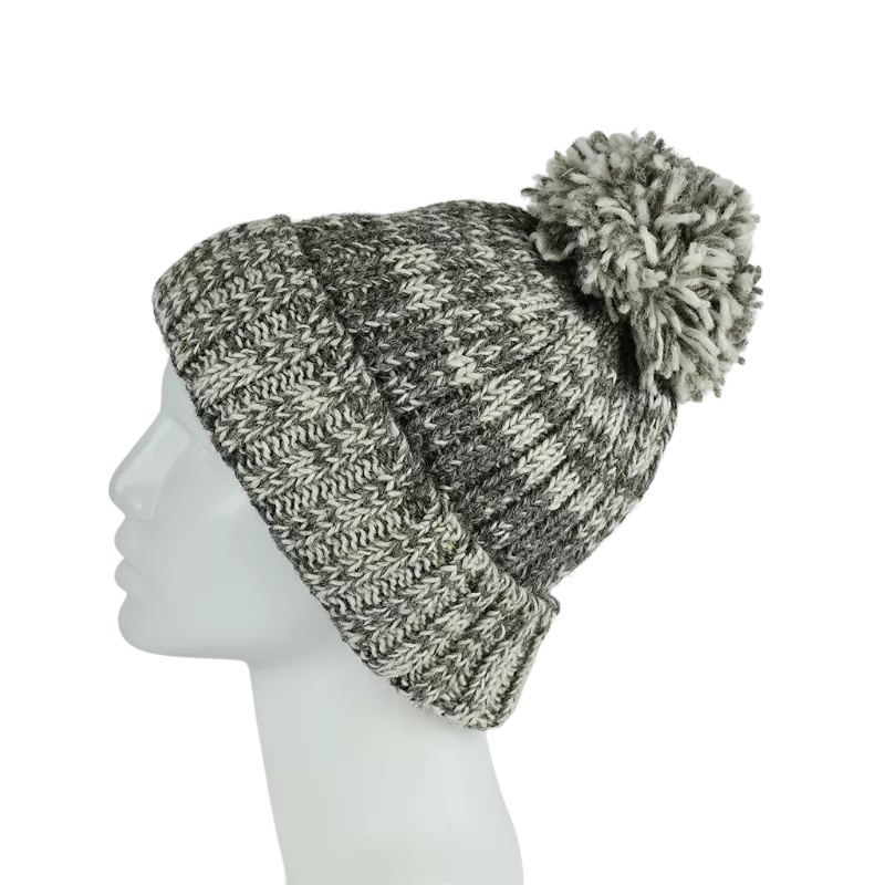 Bonnet Chiné en Tricot Laine et Pompon-G