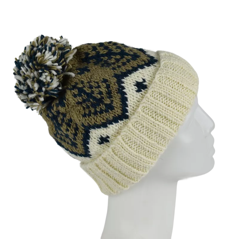 Bonnet Femme Tricot Laine Pompon -J