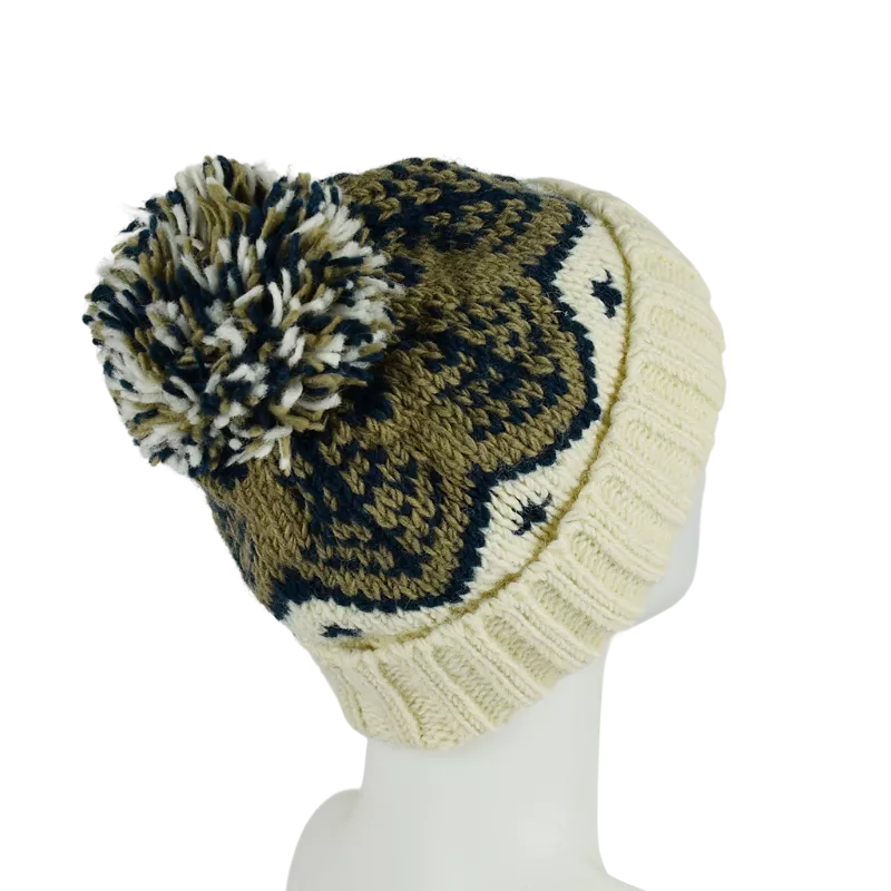 Bonnet Femme Tricot Laine Pompon -J