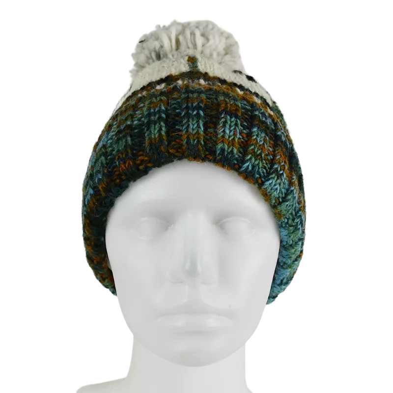 Bonnet Tricot Chiné Laine Pompon -K