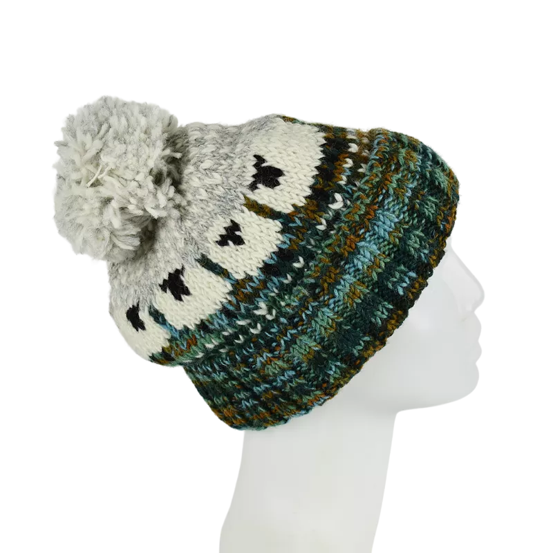 Bonnet Tricot Chiné Laine Pompon -K