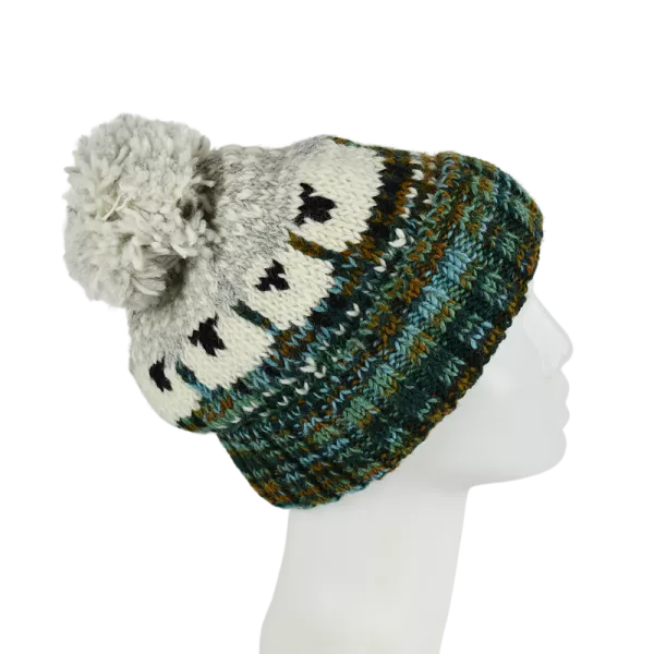 Bonnet Tricot Chiné Laine Pompon -K