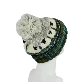 Bonnet Tricot Chiné Laine Pompon -K