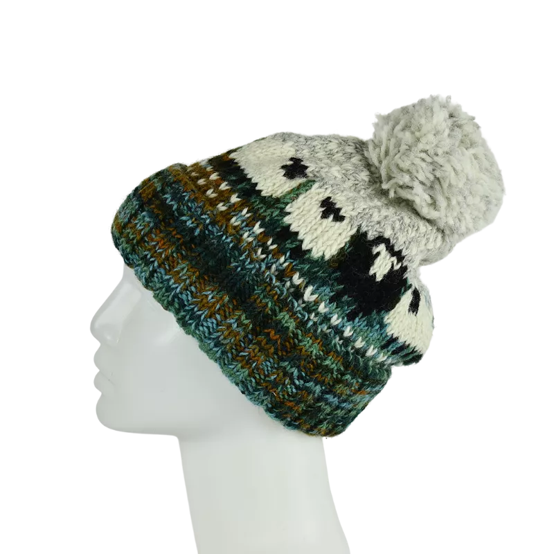 Bonnet Tricot Chiné Laine Pompon -K