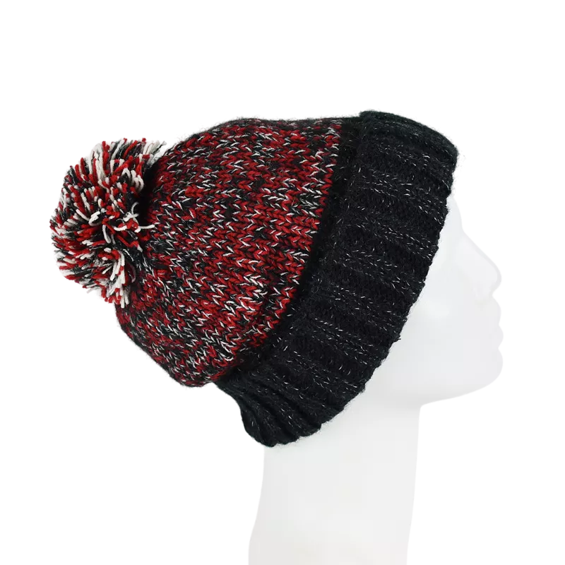 Bonnet Chiné Tricoté Avec Pompon -L