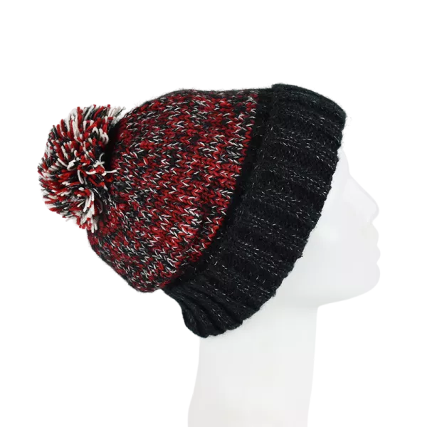 Bonnet Chiné Tricoté Avec Pompon -L