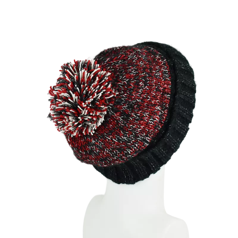 Bonnet Chiné Tricoté Avec Pompon -L