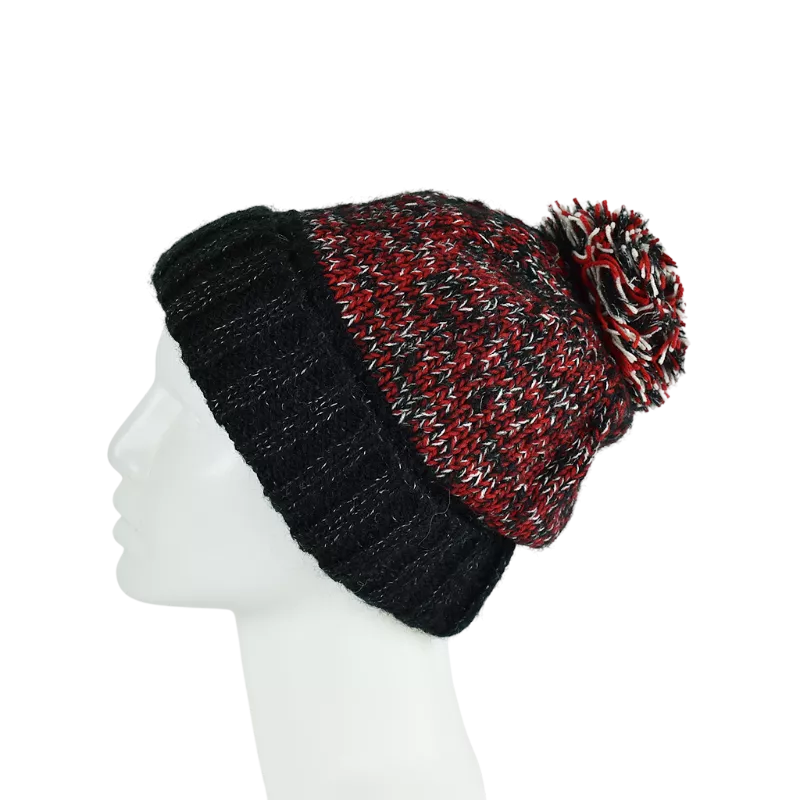 Bonnet Chiné Tricoté Avec Pompon -L