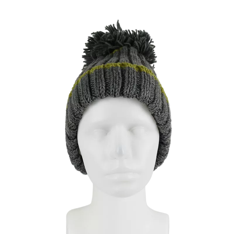Bonnet Deux Tons Tricot Laine Pompon-N