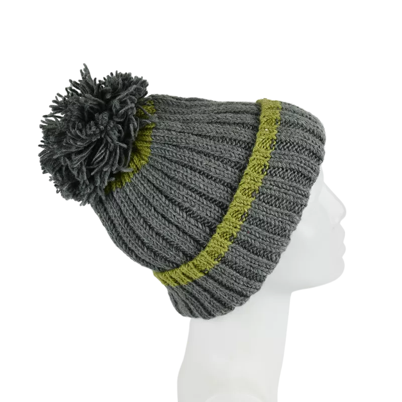 Bonnet Deux Tons Tricot Laine Pompon-N