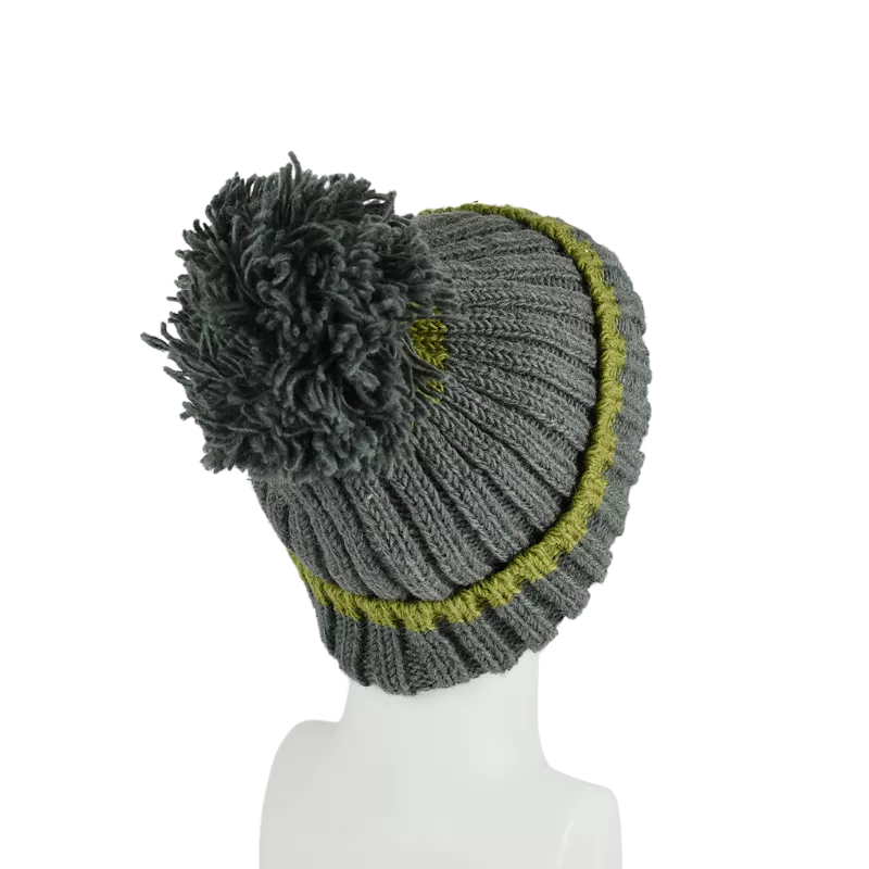 Bonnet Deux Tons Tricot Laine Pompon-N