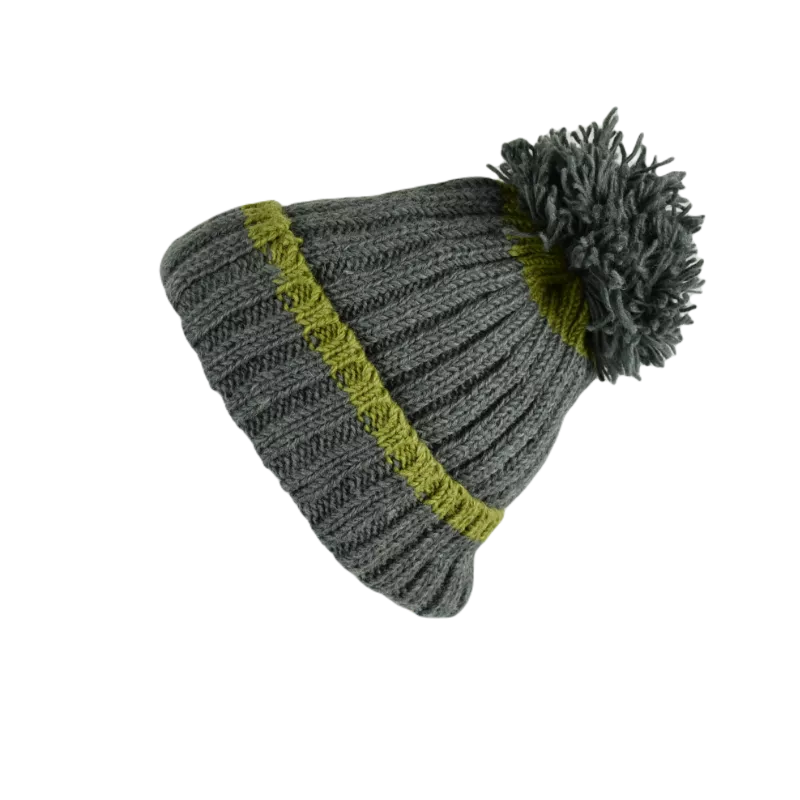 Bonnet Deux Tons Tricot Laine Pompon-N