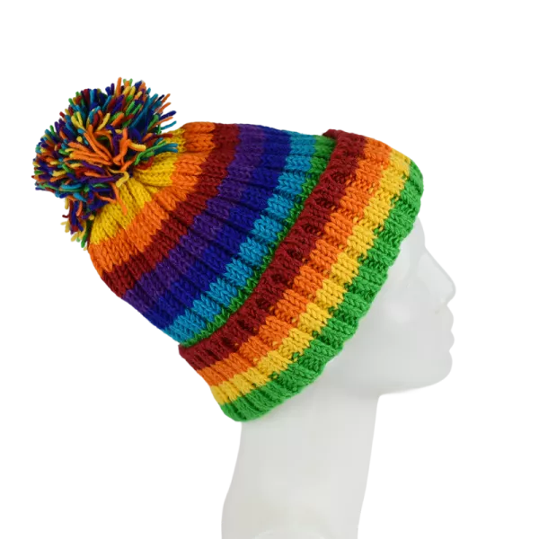 Bonnet MulticoloreTricot Laine Pompon -O