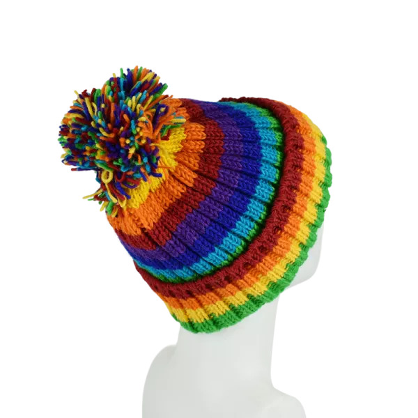 Bonnet MulticoloreTricot Laine Pompon -O
