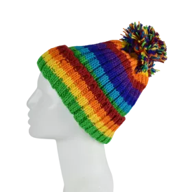 Bonnet MulticoloreTricot Laine Pompon -O