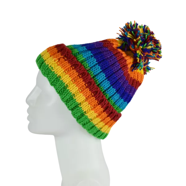 Bonnet MulticoloreTricot Laine Pompon -O