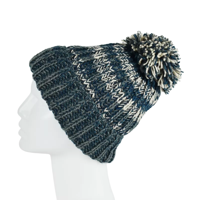 Bonnet Homme Tricot Laine Pompon -P