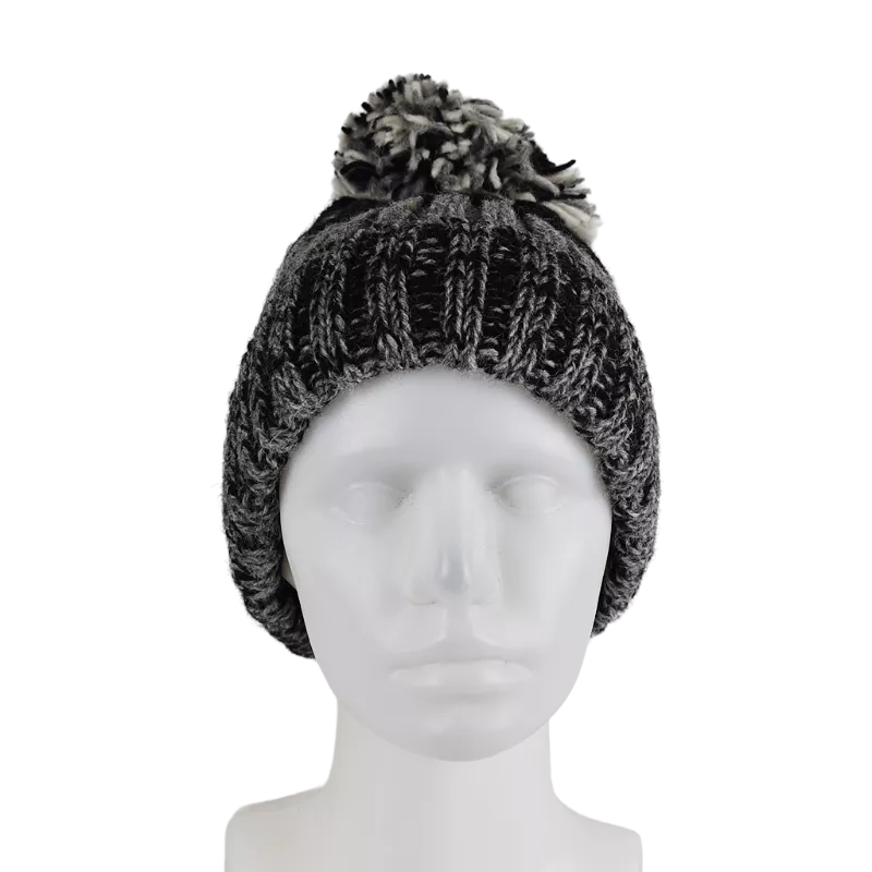 Bonnet Deux TonsTricot Laine Pompon -Q
