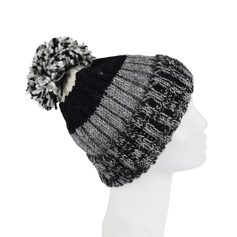Bonnet Deux TonsTricot Laine Pompon -Q