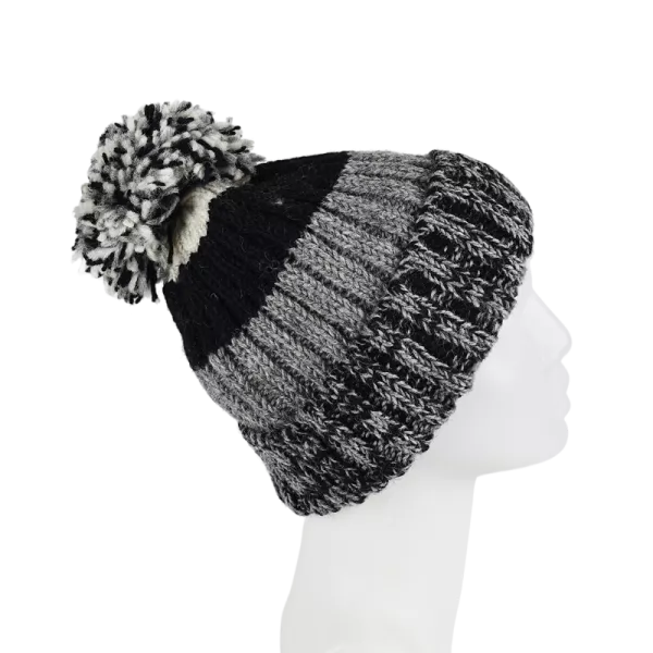 Bonnet Deux TonsTricot Laine Pompon -Q