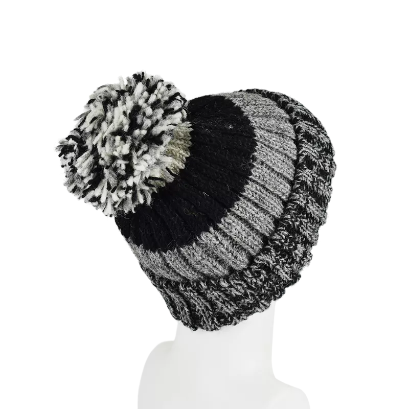 Bonnet Deux TonsTricot Laine Pompon -Q