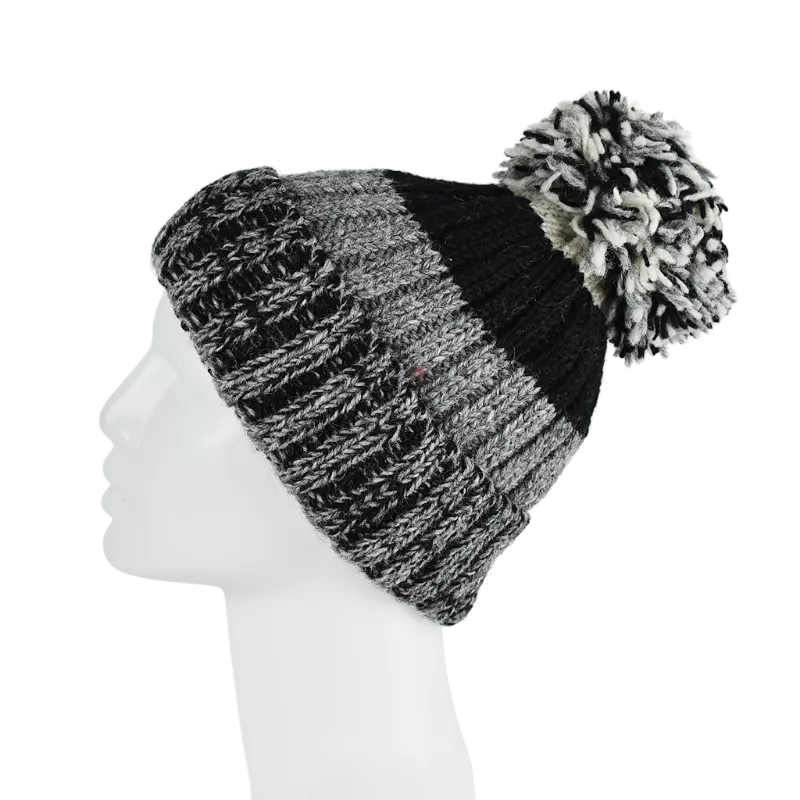 Bonnet Deux TonsTricot Laine Pompon -Q