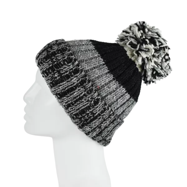 Bonnet Deux TonsTricot Laine Pompon -Q