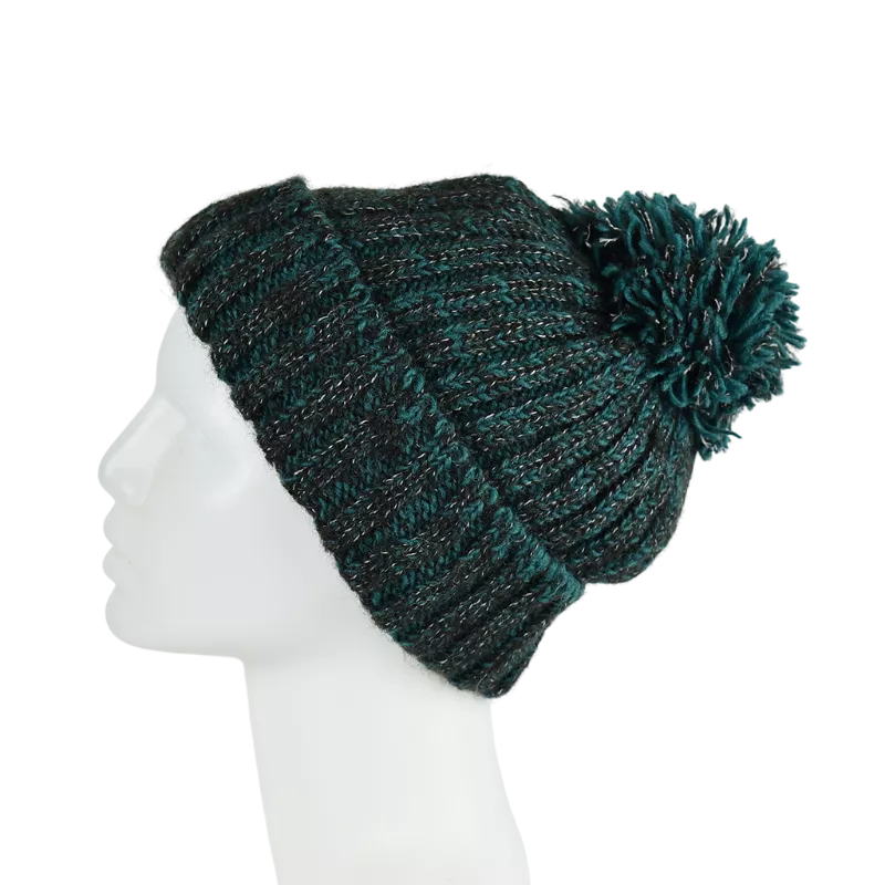 Bonnet Femme Tricot Chiné Laine Pompon -R