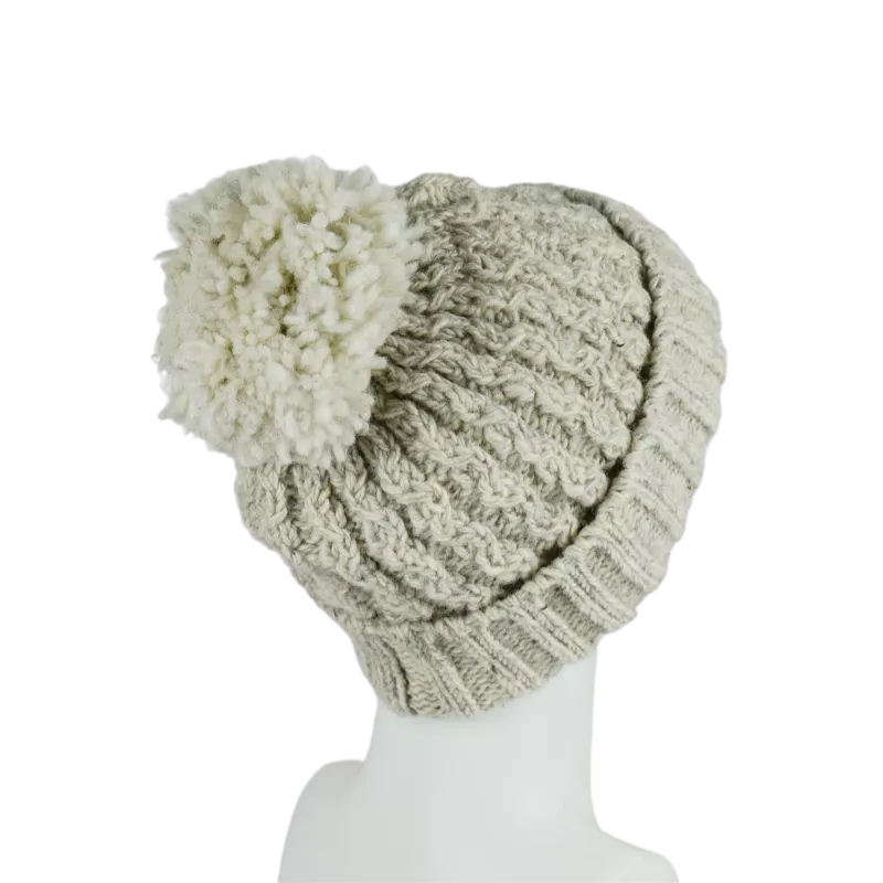 Bonnet Femme Tricot Laine et Pompon -T