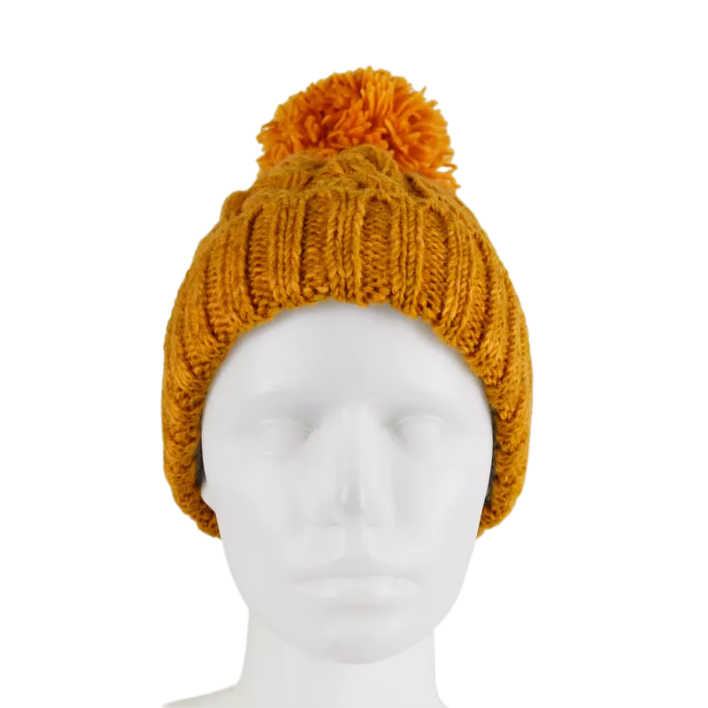 Bonnet Uni Tricot Laine Pompon -U