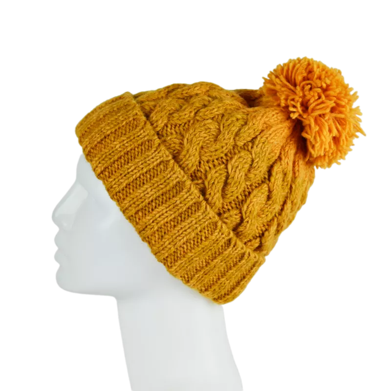 Bonnet Uni Tricot Laine Pompon -U