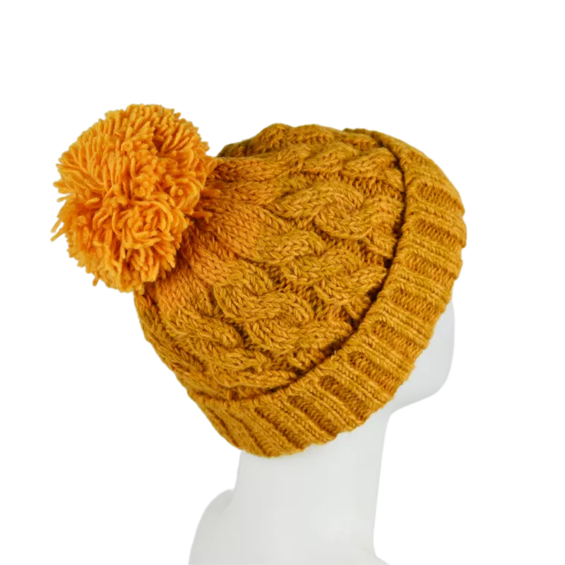 Bonnet Uni Tricot Laine Pompon -U