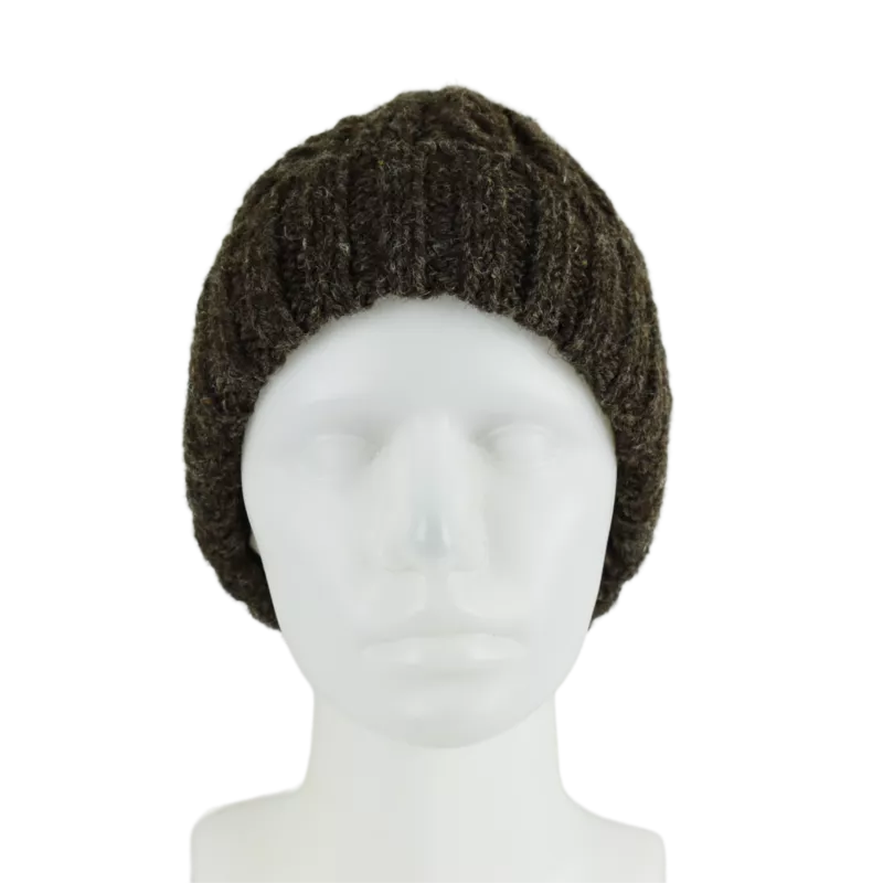 Bonnet Court Tricoté Laine Brun Foncé -Z