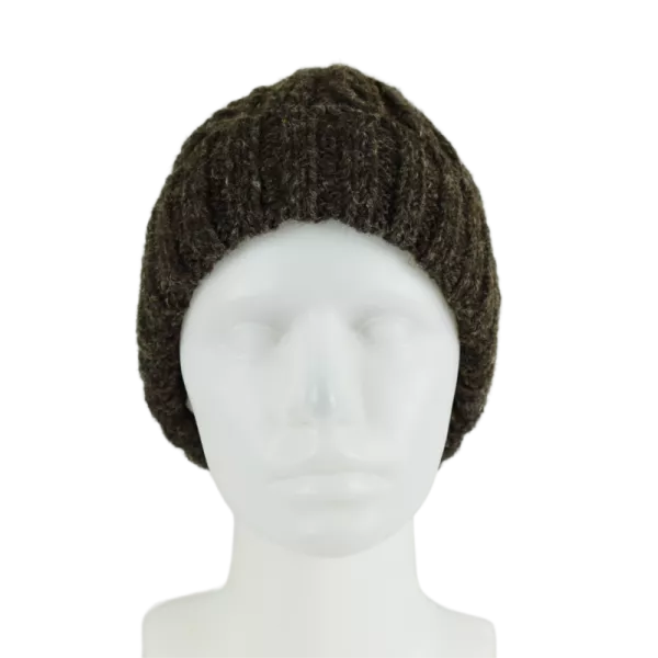 Bonnet Court Tricoté Laine Brun Foncé -Z