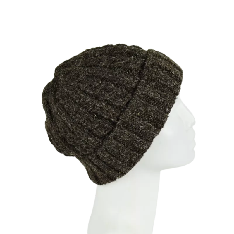 Bonnet Court Tricoté Laine Brun Foncé -Z