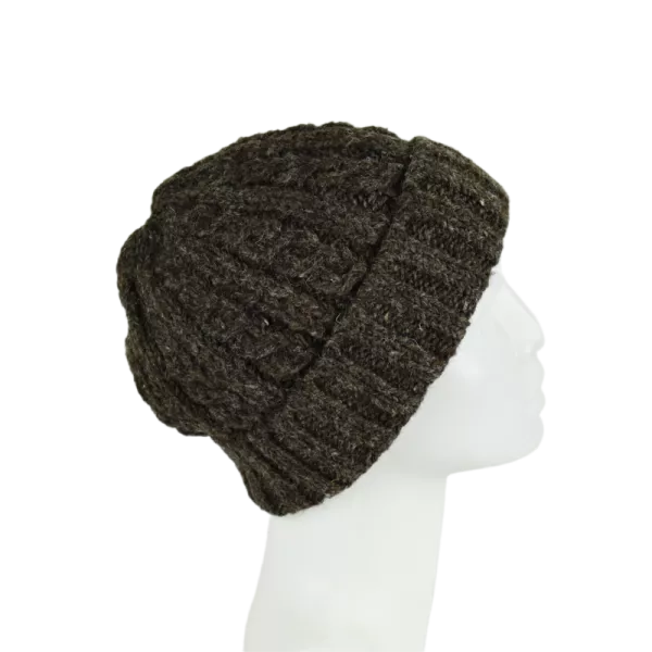 Bonnet Court Tricoté Laine Brun Foncé -Z