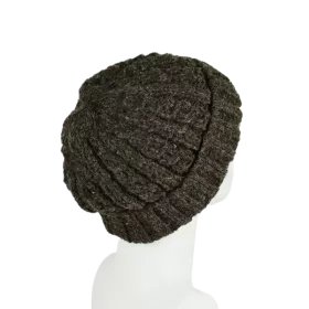 Bonnet Court Tricoté Laine Brun Foncé -Z