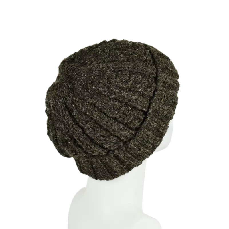 Bonnet Court Tricoté Laine Brun Foncé -Z
