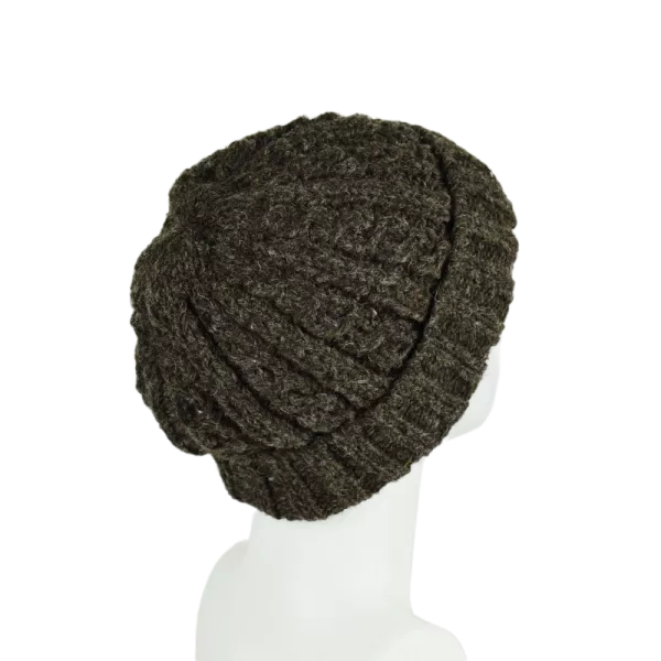 Bonnet Court Tricoté Laine Brun Foncé -Z