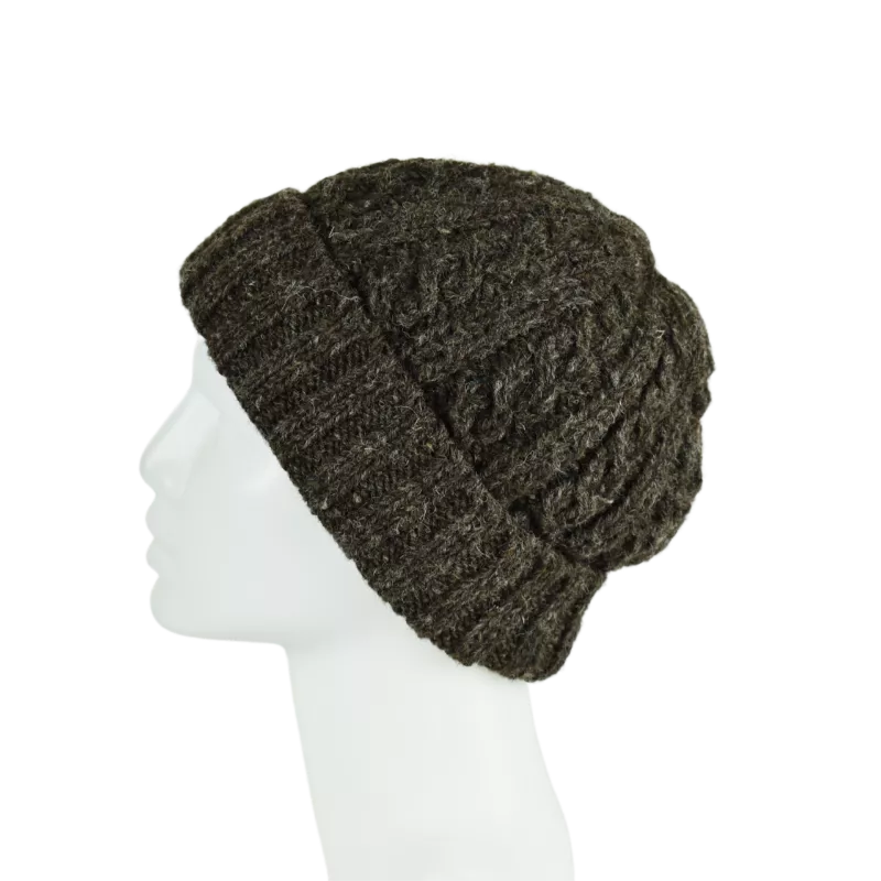 Bonnet Court Tricoté Laine Brun Foncé -Z